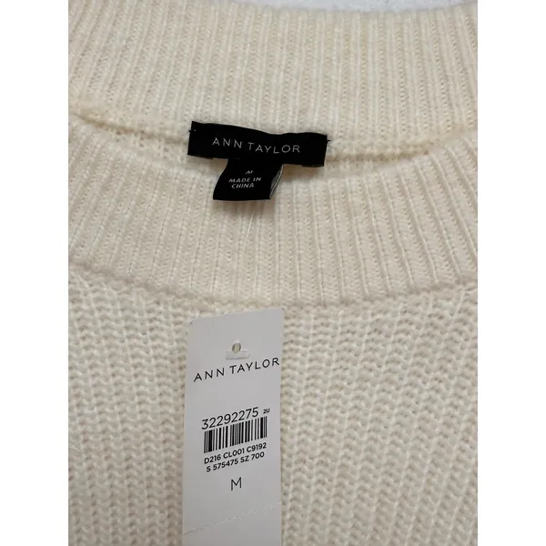 Ann Taylor Cream Ribbed Sweater Dress Raglan Balloon Sleeve Midi Ivory Size M - Image 5