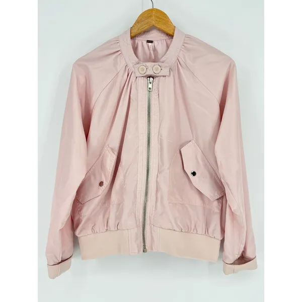 Free People Satin Bomber Jacket Large Light Pink Full‎ Zip Utility Pockets - Image 2