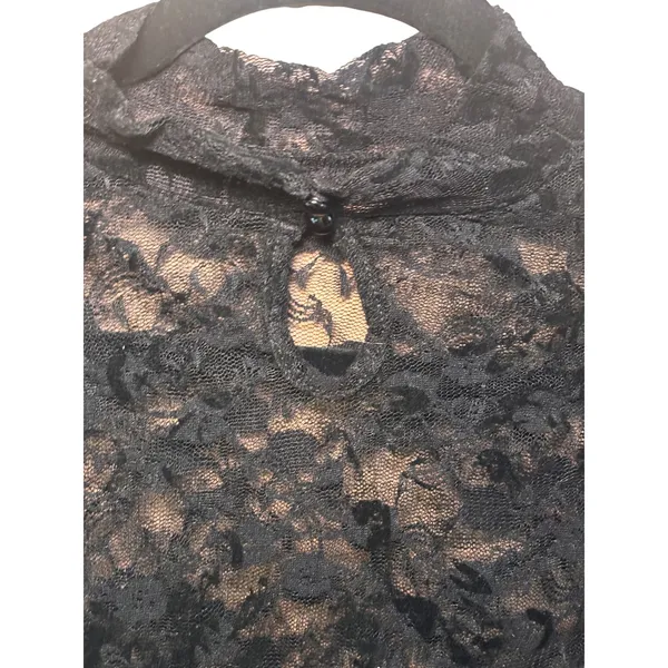 Womens Lace Crop Top Small Black Bell Sleeve Mock Neck Goth Whimsigoth‎ Festival - Image 7
