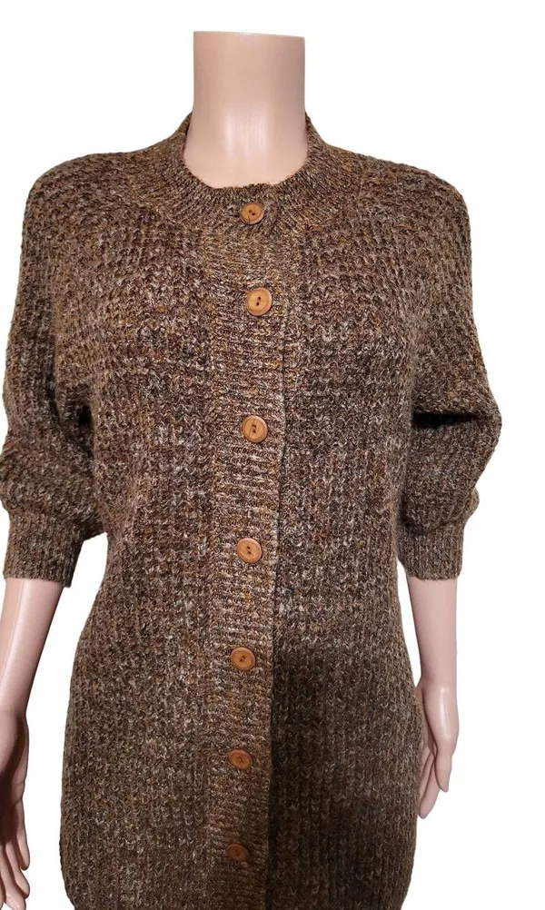 Pulp women's crew neck button-up 3/4 sleeved knit brown cardigan sweater M - Image 2