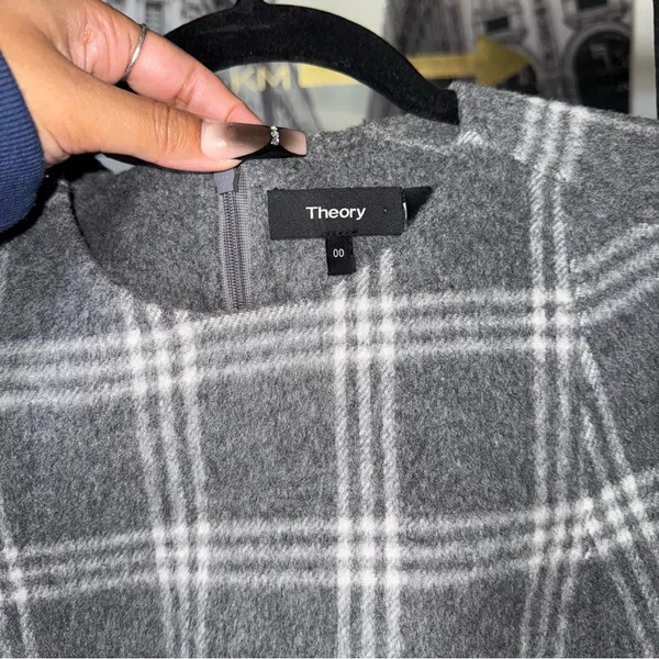 Theory Gray Plaid Wool-Blend Cashmere Sleeveless Shift Mini Dress 00 Preppy - Image 8