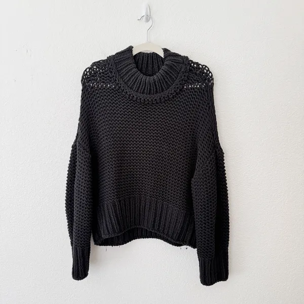 [Free People] Black‎ My Only Sunshine Chunky Knit Mock Neck Sweater Sz Medium M - Image 3