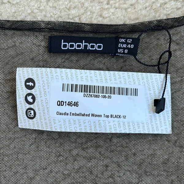 NWT Boohoo Claudia Embellished Beaded Woven Tank Top in Black Women's Size 12 - Image 6