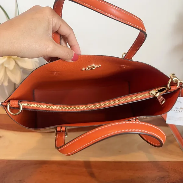 NWT COACH Mollie Tote‎ Bag 25 In Signature Canvas With Orange Print - Image 6