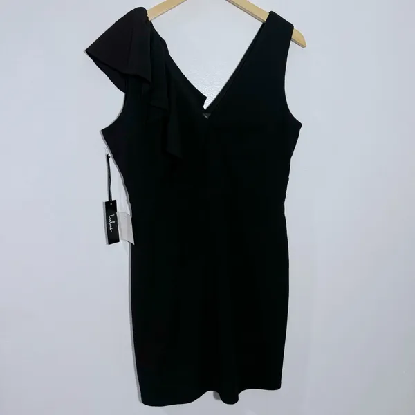 NWT Lulus Black Double V-Neck Little Black‎ Dress XL Minimalist Sleek Date Night - Image 2