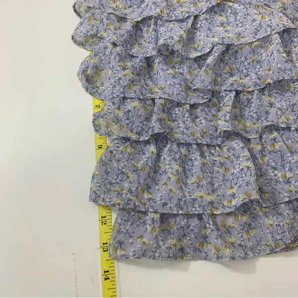 Astr‎ Women's L Floral Ruffled Blouse Light Blue Cropped Long Sleeves Peasant - Image 5
