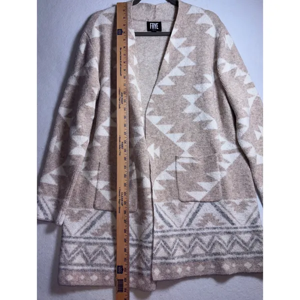 Frye Womens XL Beige Geometric Southwestern Open Front Knit Cardigan Sweater - Image 10