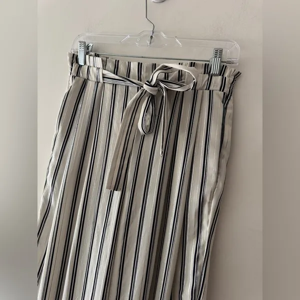 Zara‎ Blue White And Silver Striped Wide Leg Ankle Pants Pull On Elastic Waist - Image 2