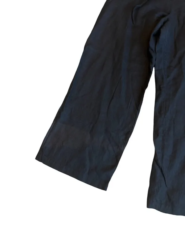 Linen & Co Black Linen Wide Leg Drawstring Pants Palazzo Cropped Large Women's - Image 4
