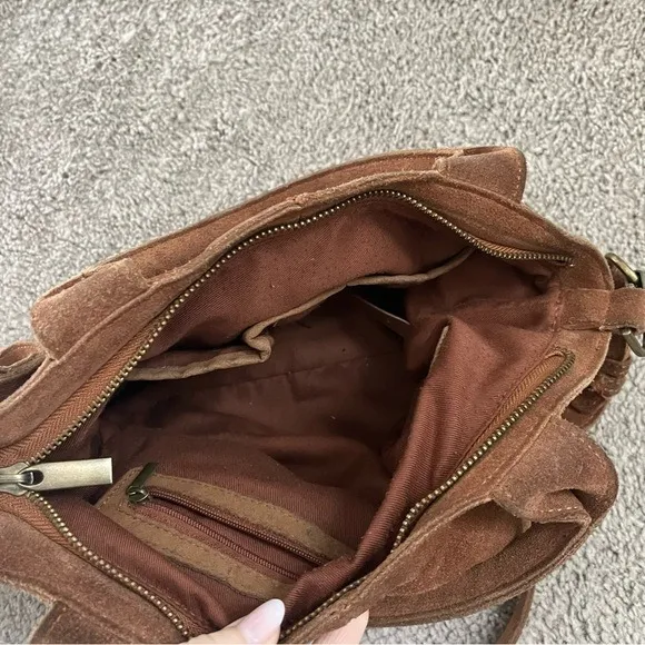 Urban Outfitters Purse Small Suede Leather Cross Body and Top Handles Zip Close - Image 6