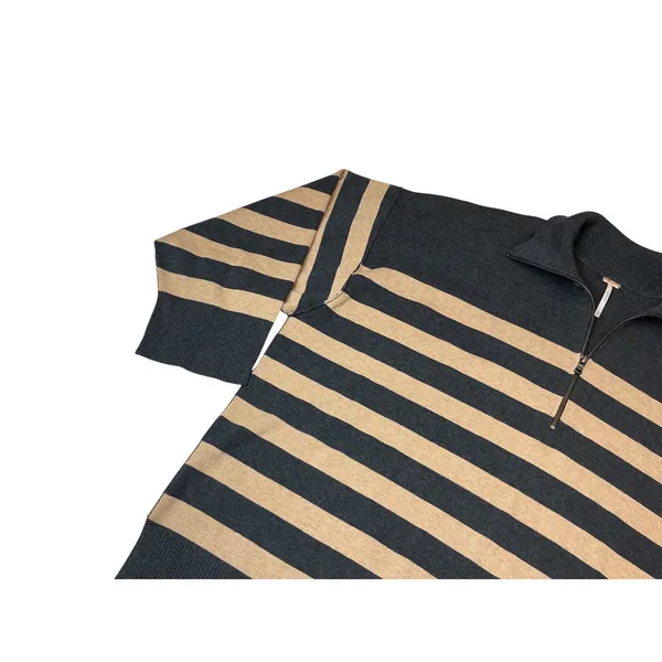 Free‎ People Womens Striped Quarter Zip Tunic Sweater Grey Tan Size M Oversized - Image 7