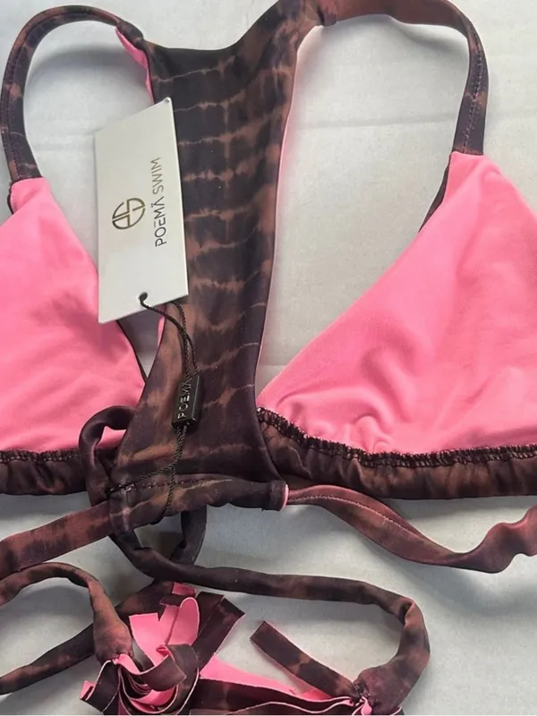 NWT Poema Swim Brown Tie-Dye Racerback Triangle Bikini Top Size Small - Image 3