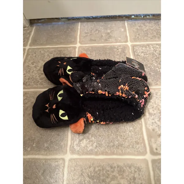 Hyde and EEK Women's Cat Flip Sequin Halloween Slipper Socks Grippers M-L 8-10 - Image 7