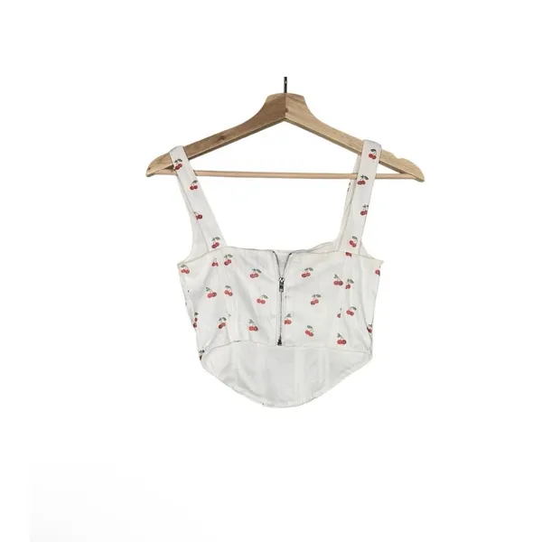 Edikted Corset Top NEW Womens Sz XS White Cherry Pointelle Zipper Back 90s Y2K - Image 2