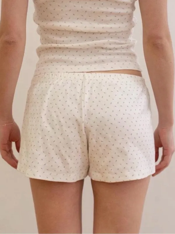 Brandy Melville Cream Micro-Print Floral Lounge Shorts - Image 3