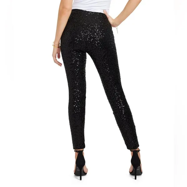 Tipsy Elves Black Sequin Leggings Large Lined Stretch Party Holiday NWT - Image 2