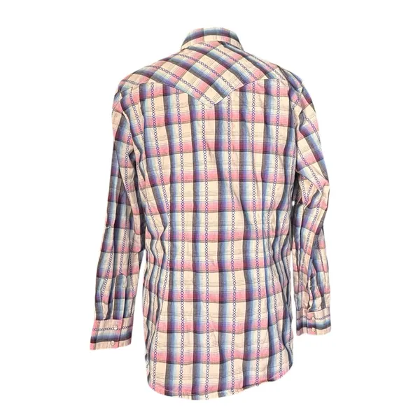 Vintage Y2K Wrangler Western Pearl Snap Pink Plaid Shirt Boho‎ Cowgirl Rustic - Image 3