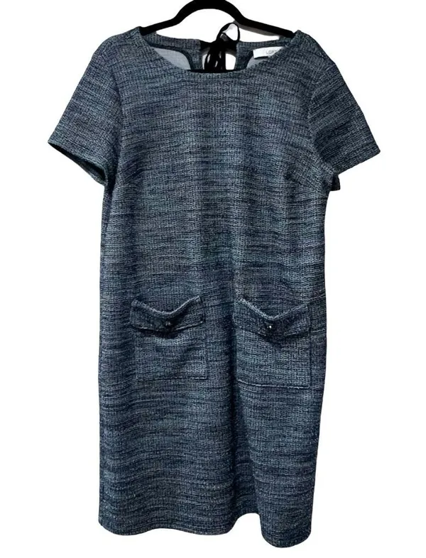 LOFT Tweed Button Pocket Short Shift Dress Blue Sz 12 - Image 3