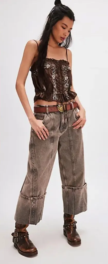 NWT FREE PEOPLE We The Free Olsen Cuffed Crop Barrel Jeans - Slate $128 - Image 2