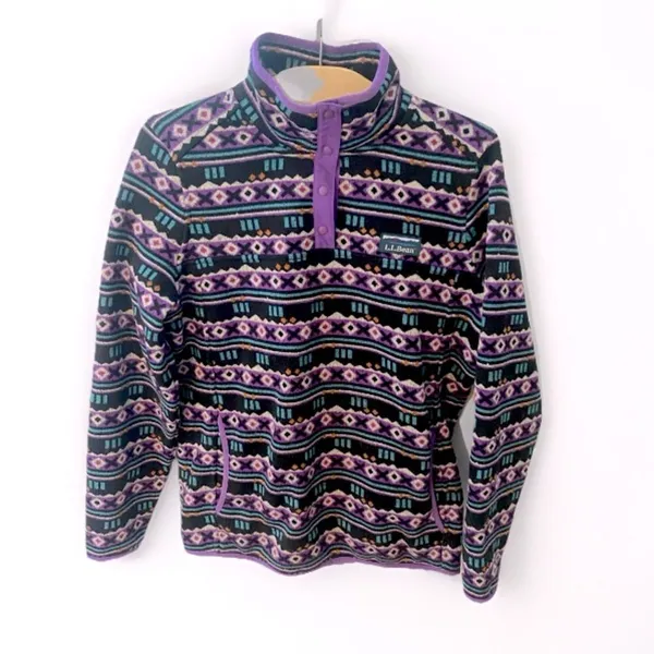 L.L. Bean Aztec Print Fleece Pullover Sweater Snap-T Womens S Granola Gorpcore - Image 5