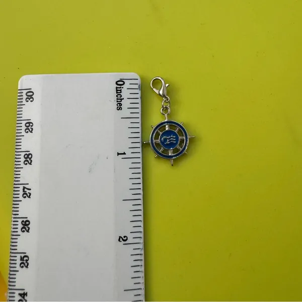 Nautical Ship Wheel Charm Pendant with Blue Enamel – Maritime Jewelry - Image 3