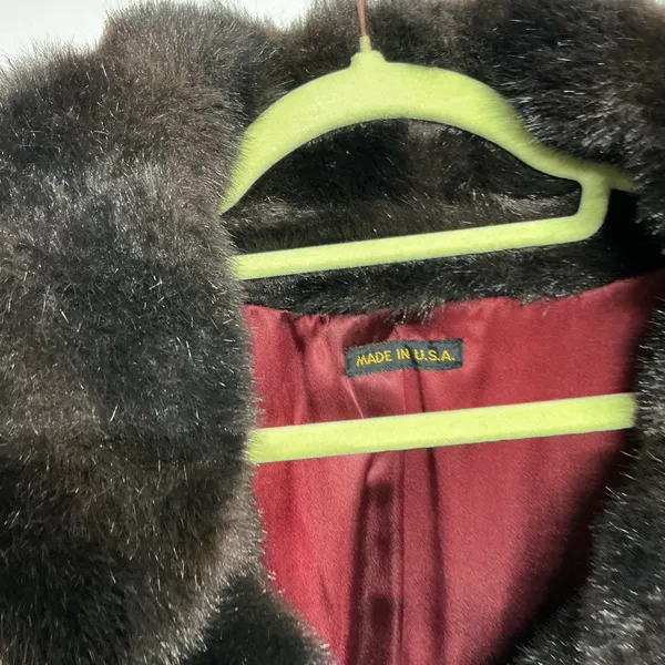 Black Faux Fur Vintage Jacket Sz M - Image 8