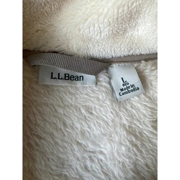 L.L.Bean Hi-Pile Fleece Pullover cream and gray size large - Image 15