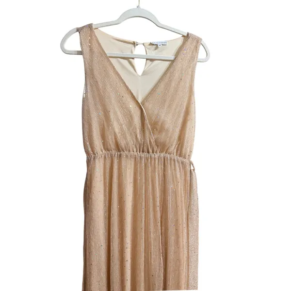 Baltic Born Sparkle Gown Champagne Gold Metallic Shimmer Maxi Dress Sz M - Image 10