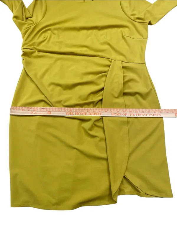 Donna Morgan Chartreuse Midi Dress with Side Drape - Image 4