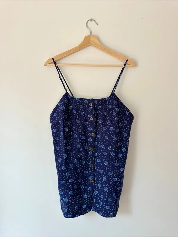 Free People Maddie Printed Tunic Navy Floral Spaghetti Strap Top - Image 4