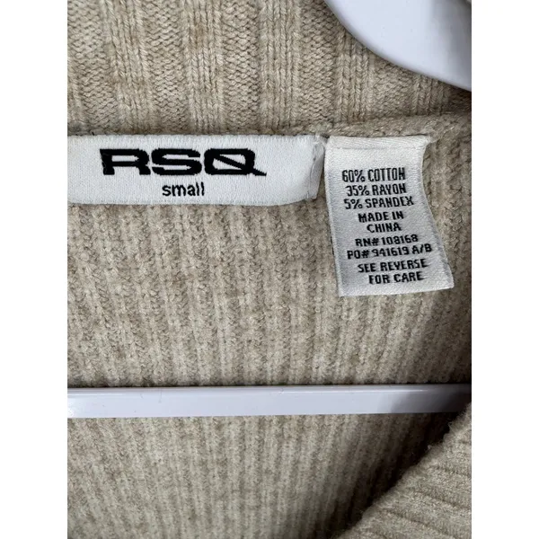 RSQ Womens Cardigan Tan Ribbed Knit Button Front Pocket Small - Image 4