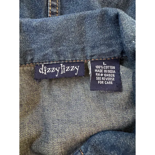 Dizzy Lizzy Dark Wash Denim Long Sleeve Collared Button Down Shirt Blue Size L - Image 7