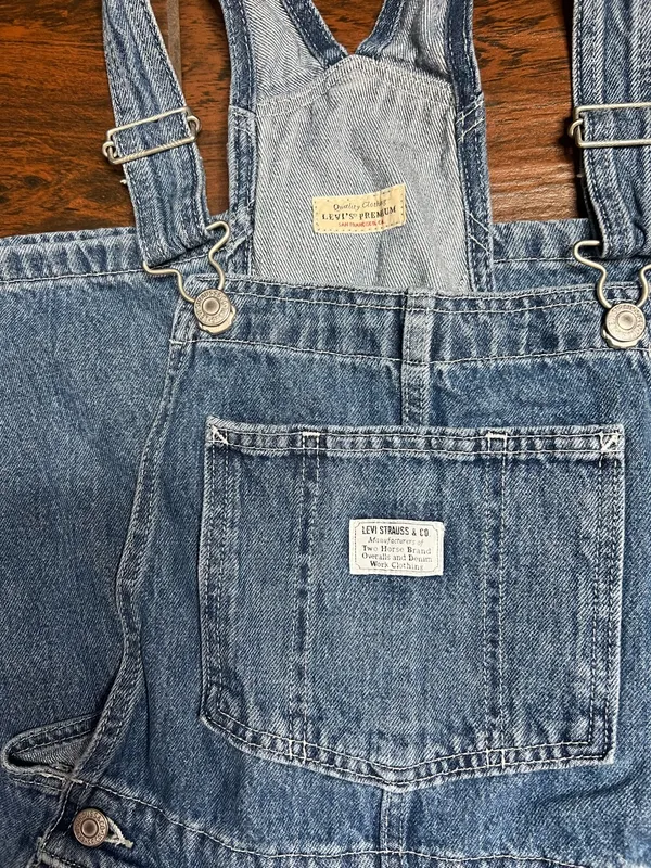Levi’s Premium Utility Double Knee Wide Leg Dark Wash Denim Jean Overalls XS - Image 3