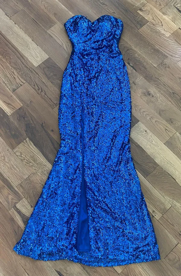 Faviana Blue Strapless Sequin Long prom Dress Size 4 - Image 19