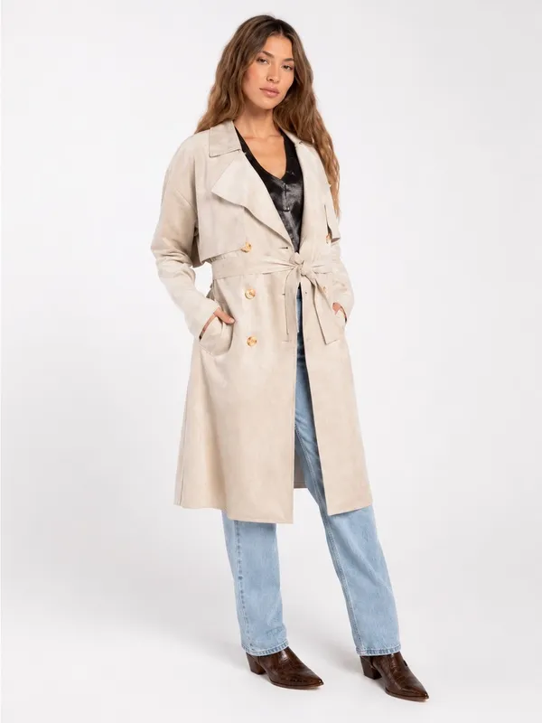 NWT BLANK NYC Womens Oversized Vegan Suede Trench Coat ~XS ~ Beige ~ GORGEOUS 🔥 - Image 2