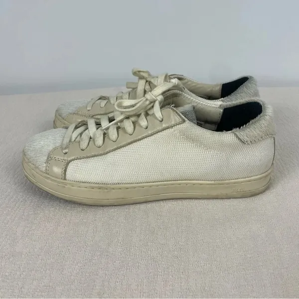 P448 Cream Low Top John Yeti‎ Fur Lace Up Distressed Sneaker - Image 3