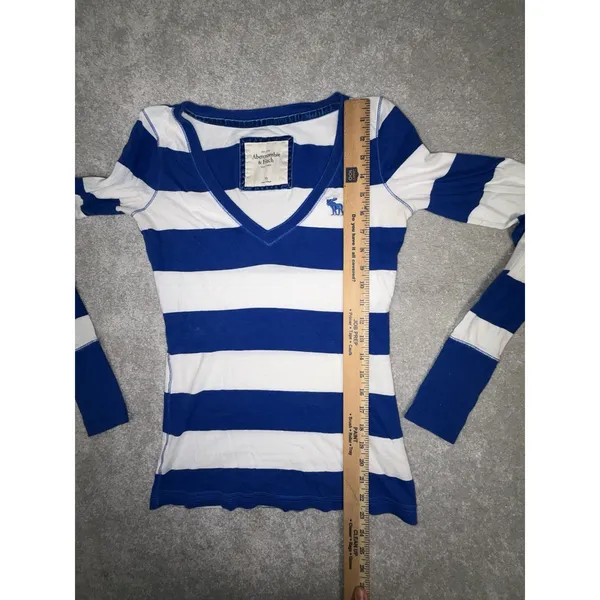 abercrombie y2k striped v neck blue white‎ think stripe xs Moose - Image 7