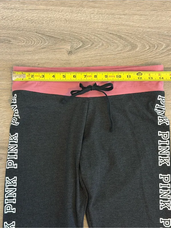 Victoria’s Secret PINK Yoga Leggings Women’s M Gray Pink Logo Drawstring - Image 5