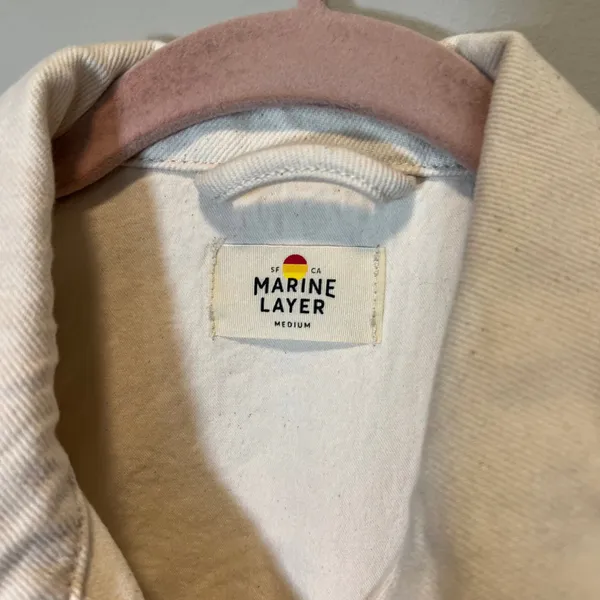 Marine Layer Women's Cream Denim Jean Jacket Embroidered Shoulder White Medium - Image 3