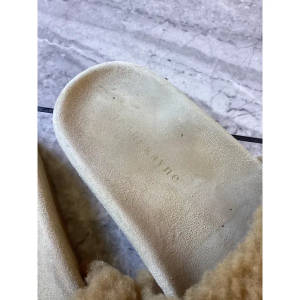 Jenni Kayne Shearling Slides Camel Tan Suede Sandals Made in Italy Size 37 - Image 2