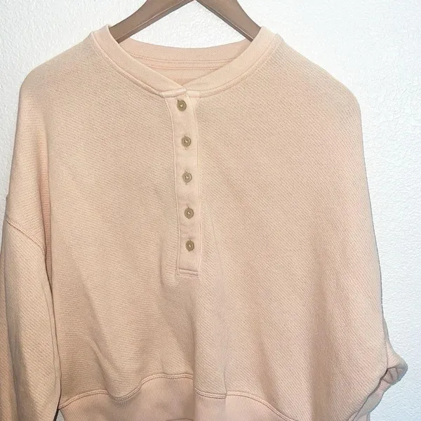 American Eagle Cotton Blend Orange Button-Up Long Sleeve Shirt - Image 2