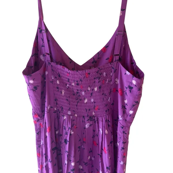 GAP Purple Floral Midi Dress Smocked‎ Bodice Adjustable Straps Small - Image 5