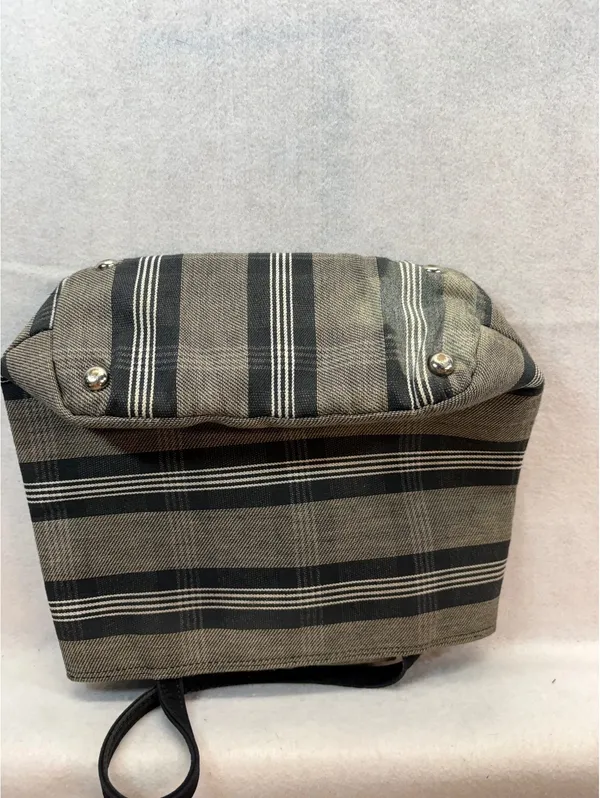 Kate Spade New York Black Gray Striped Plaid Canvas Tote Shoulder Bag - Image 5