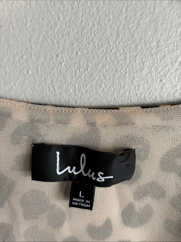 Lulus Leopard Print Faux Wrap Peplum Top Puff Sleeve Size Large - Image 3