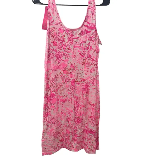 Lilly Pulitzer Newberri Tank Dress Peony Pink Seaside Scene Size Medium - Image 6
