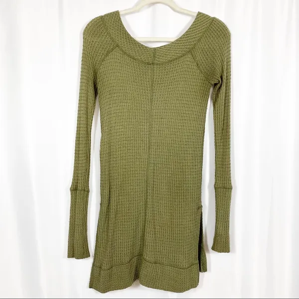Free People Kate Thermal Long Sleeved Top: Olive Army Camo Green - Image 4