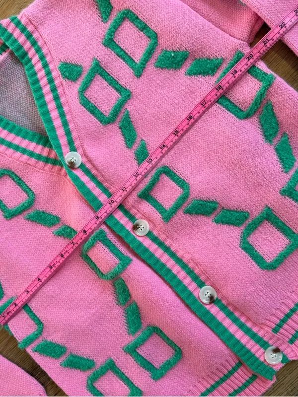 Source Unknown Pink & Green Coquette Kawaii Geometric Knit Cardigan Size Medium - Image 4