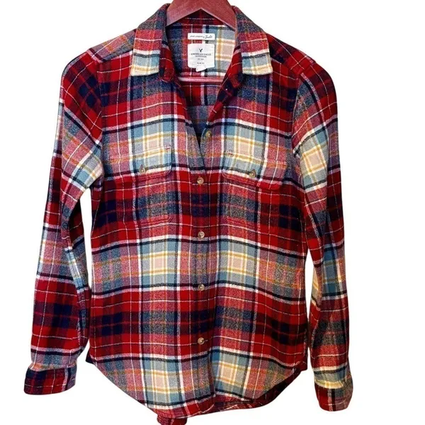 American Eagle Outfitters Red/White Checkered Slim Fit Button-Down Shirt - Image 2