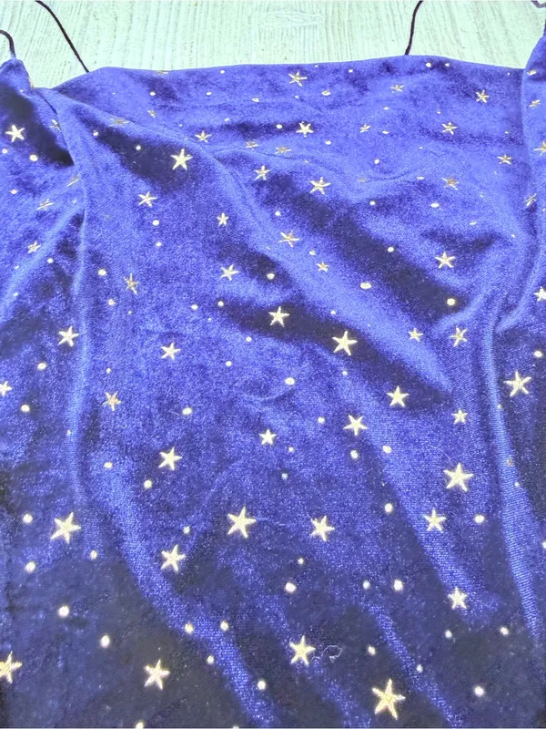 Zaful large velvet royal blue mini spaghetti strap dress w/ gold star celestial - Image 3