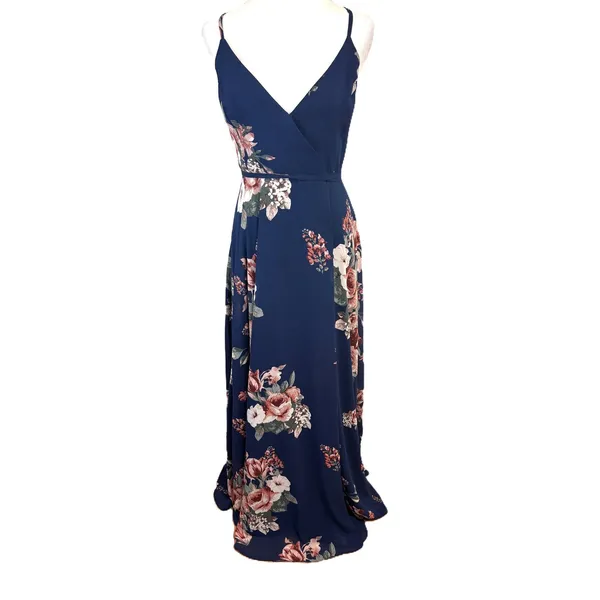Lulus Elegantly Inclined Maxi Dress Womens S Navy Chiffon Wedding‎ Formal Prom - Image 3